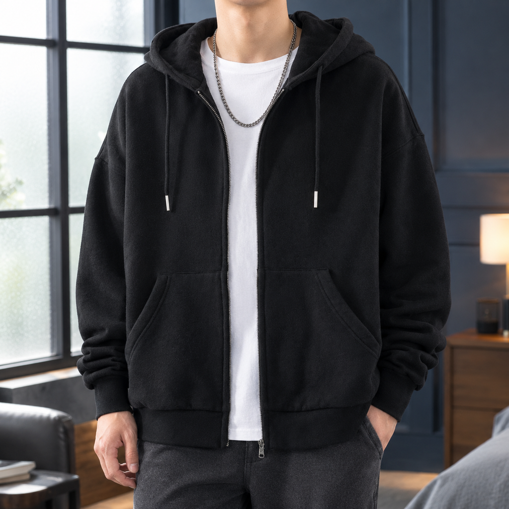Matteo Zip-Up Hoodie - Black