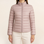Womens Lightweight Puffer Jacket in pale pinkish grey, view 2