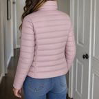 Womens Lightweight Puffer Jacket in pale pinkish grey, view 4