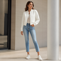 Womens Embossed Bomber Jacket in white, view 1