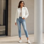 Womens Embossed Bomber Jacket in white, view 1