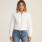 Womens Embossed Bomber Jacket in white, view 2