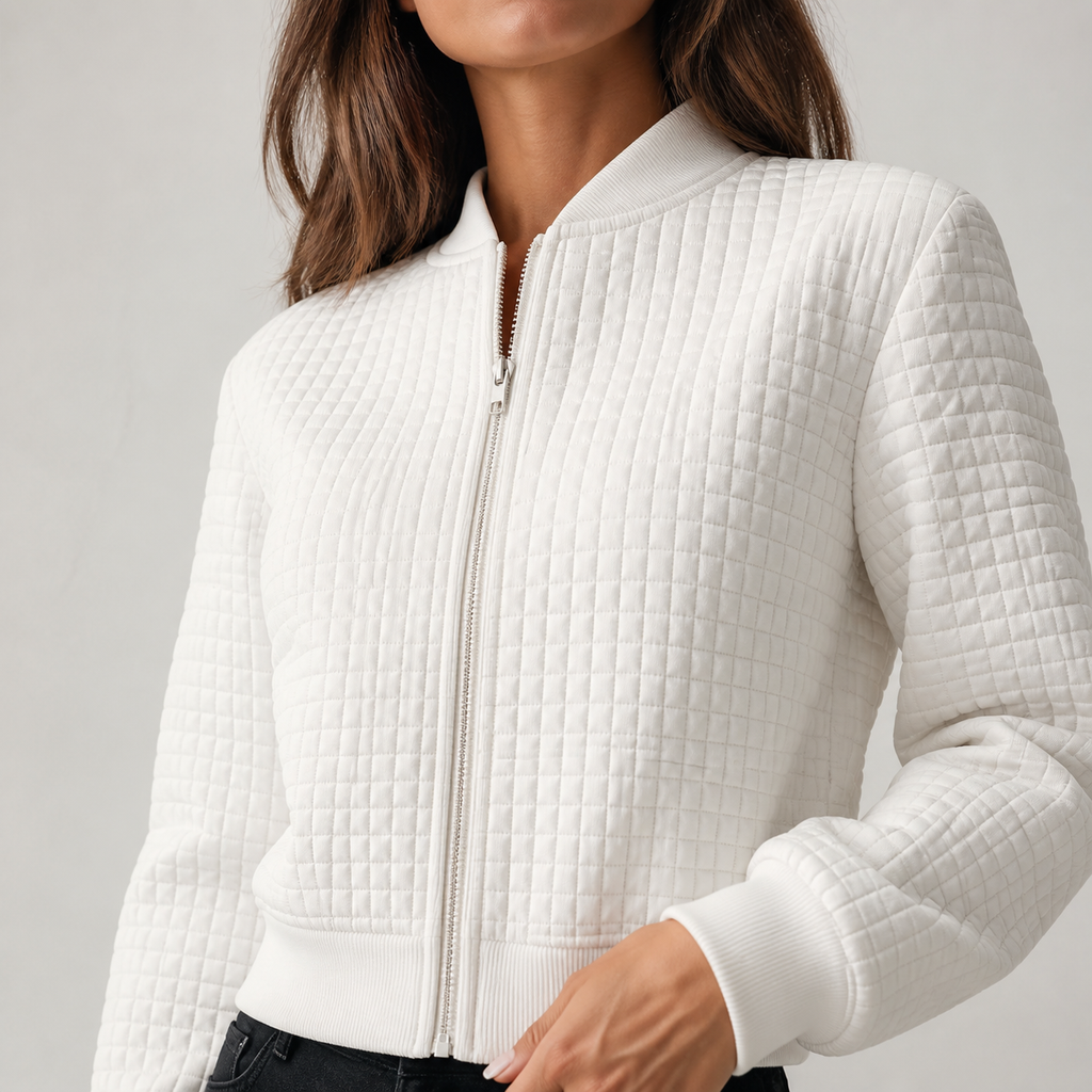 Womens Embossed Bomber Jacket in white, view 3