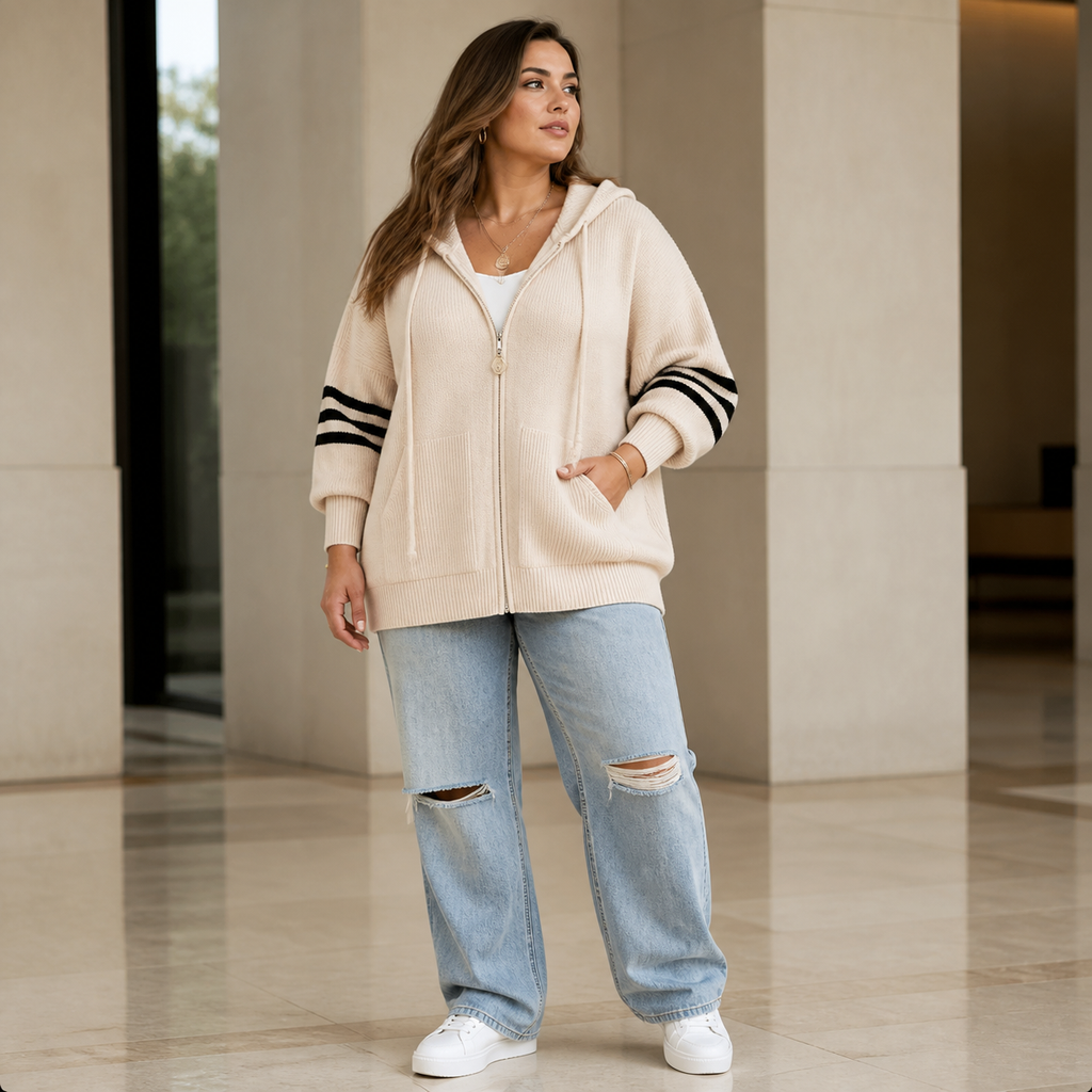 Womens Plus Size Hooded Jacket in apricot, view 1