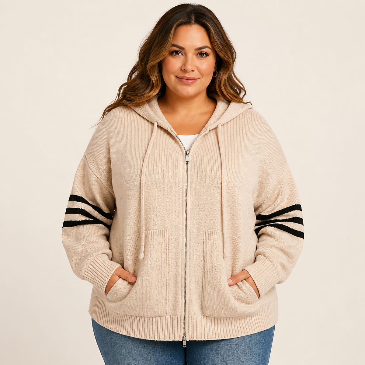 Womens Plus Size Hooded Jacket in apricot, view 2