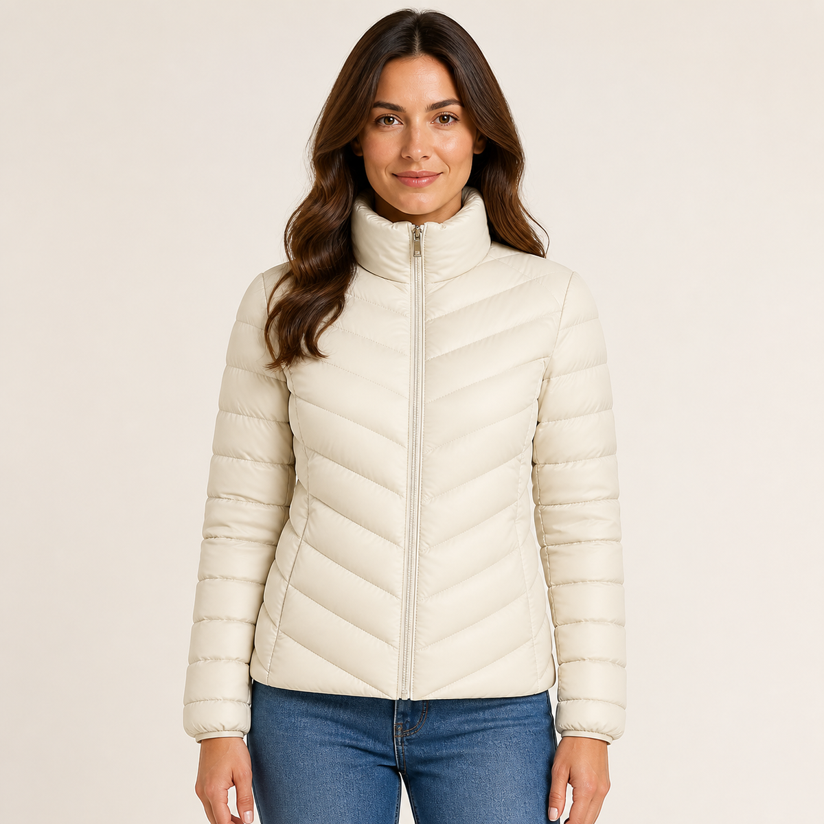 Womens Lightweight Quilted Jacket in milky, view 2