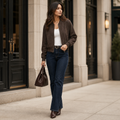 Womens Suede Look Bomber Jacket in coffee brown, view 1