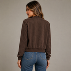 Womens Suede Look Bomber Jacket in coffee brown, view 4