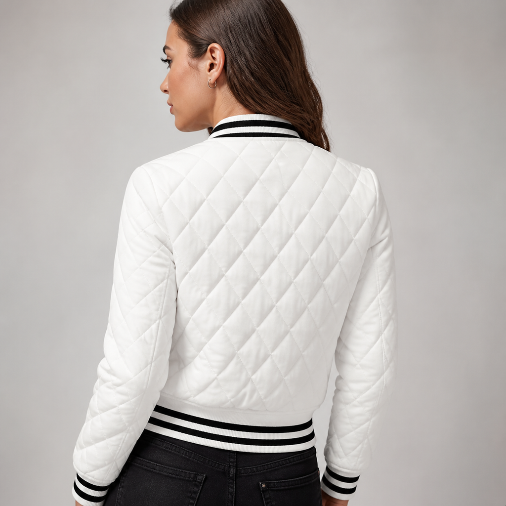 Womens Quilted Bomber Jacket in white, view 4