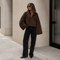 Womens Oversized Suede Look Jacket in coffee brown, view 1