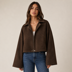 Womens Oversized Suede Look Jacket in coffee brown, view 2