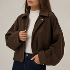 Womens Oversized Suede Look Jacket in coffee brown, view 3