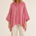Womens Hooded Poncho Jumper in rose red, view 2