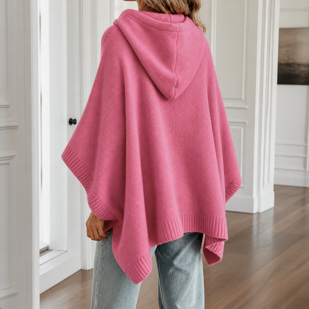 Womens Hooded Poncho Jumper in rose red, view 4