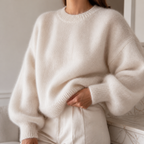 Womens Balloon Sleeve Jumper in milky, view 3
