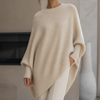 Womens Asymmetric Poncho Jumper in apricot, view 3