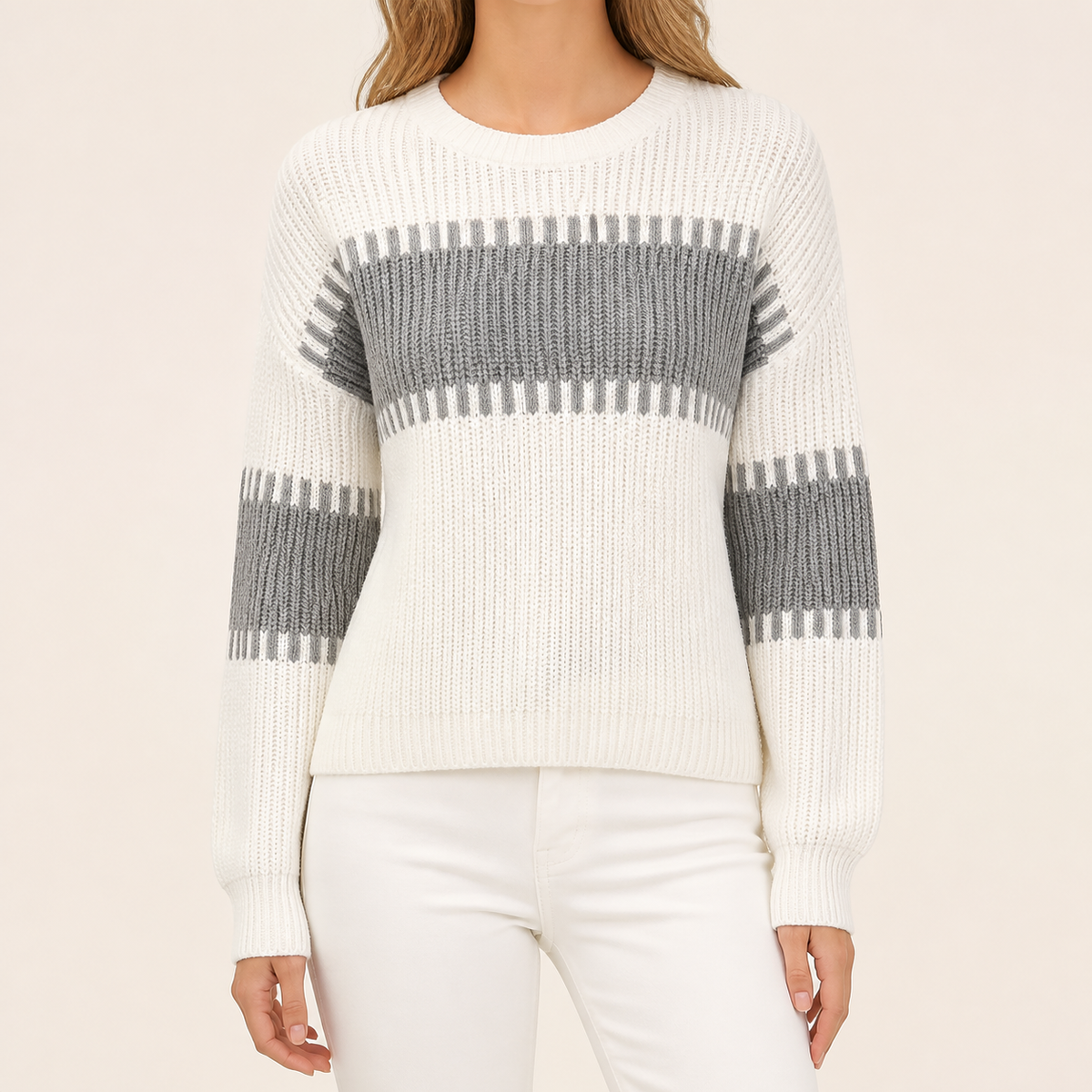 Womens Colour Block Jumper in white and grey, view 2