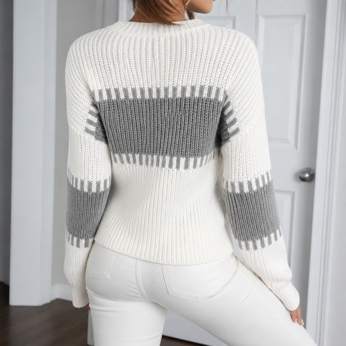 Womens Colour Block Jumper in white and grey, view 4