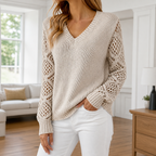 Womens Openwork Sleeve Jumper in apricot, view 1