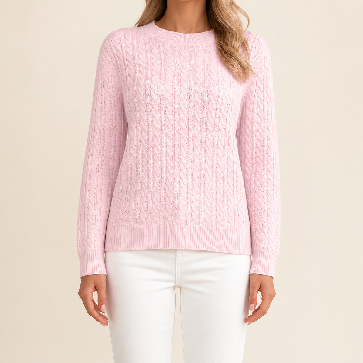 Womens Cable Knit Jumper in pink, view 2