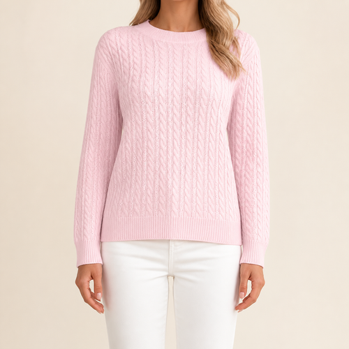 Womens Cable Knit Jumper in pink, view 2