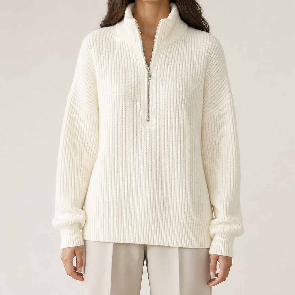 Womens Half Zip Jumper in white, view 2