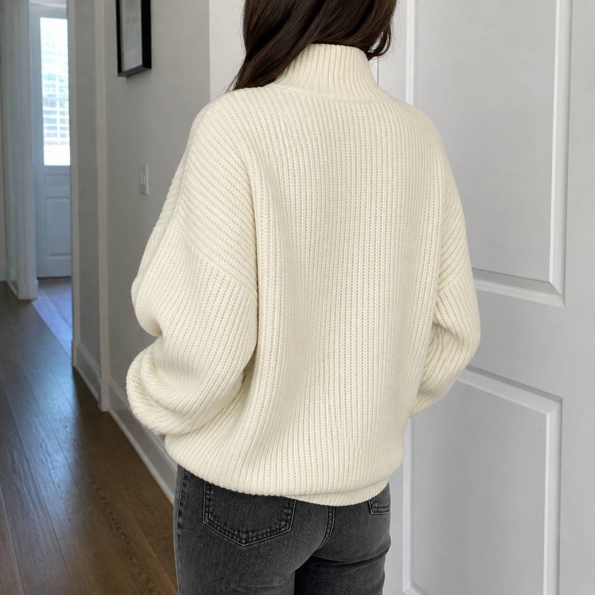 Womens Half Zip Jumper in white, view 4