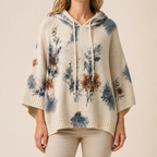 Womens Floral Hooded Poncho in apricot, view 2