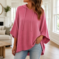 Womens Hooded Poncho Jumper in rose red, view 1
